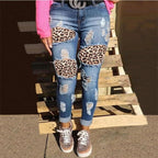 Women's Destroyed Jeans with Animal Print Details