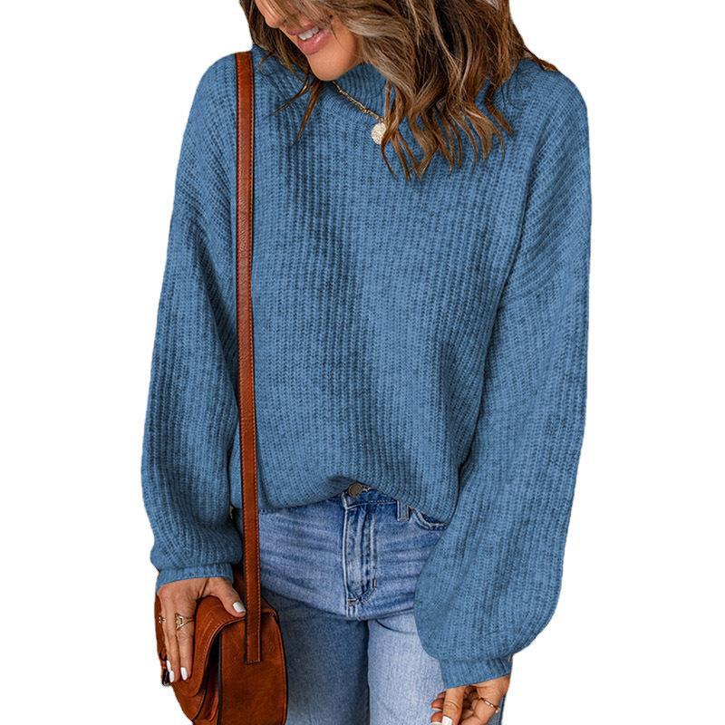 Women's Chunky Knit Sweater with Relaxed Fit and Wide Sleeves