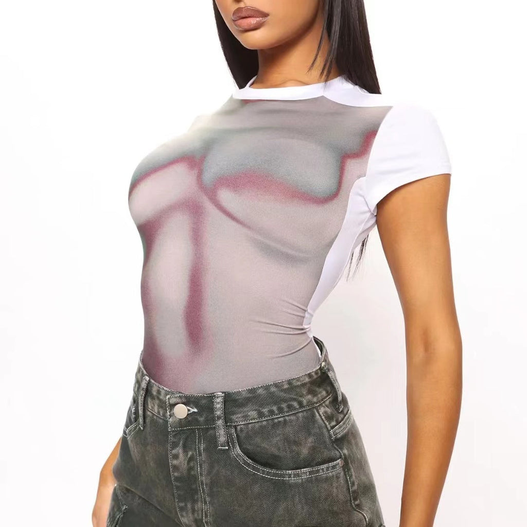 Women's Bodysuit with Modern Print Designs and Form-Fitting Cut