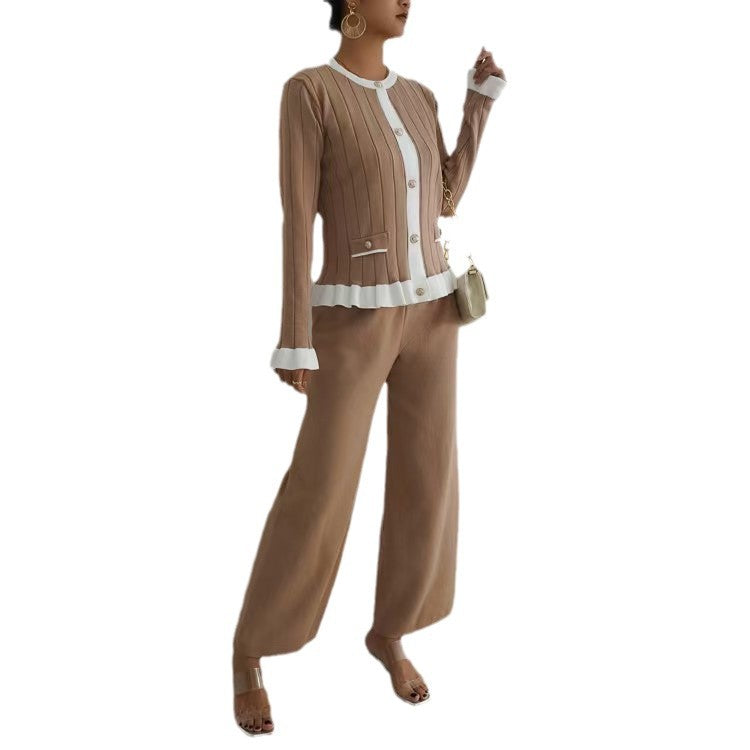 Elegant Knit Loungewear Set with Decorative Details
