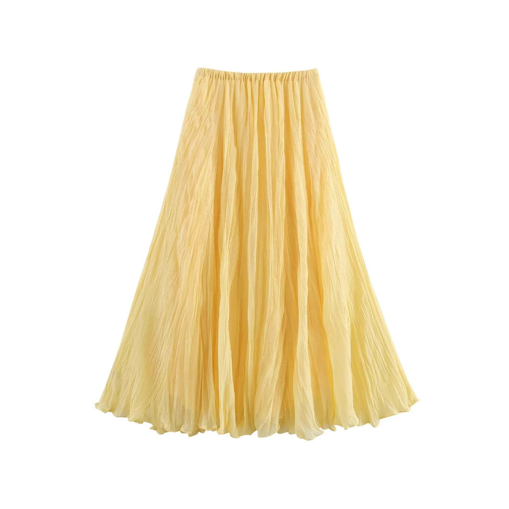 Women's Flowy Maxi Skirt with Elastic Waistband and Voluminous Cut