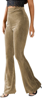 Women's Ribbed Bootcut Pants with High Waist