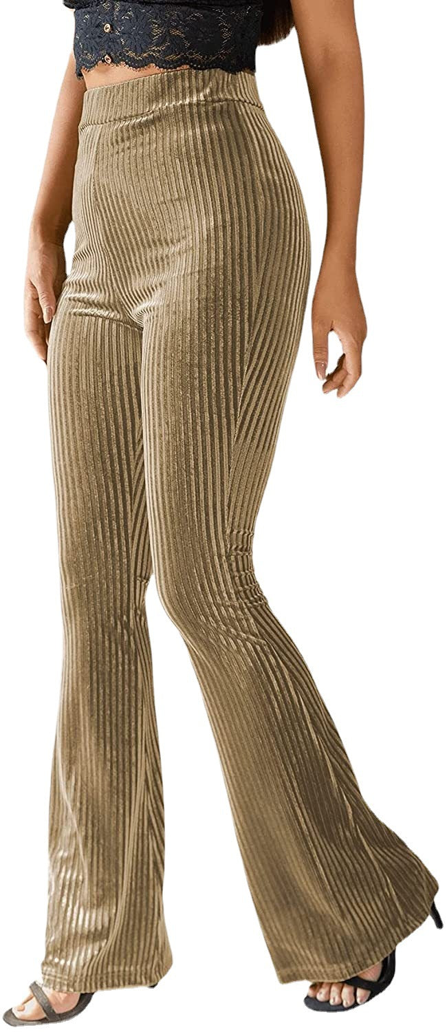 Women's Ribbed Bootcut Pants with High Waist