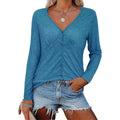 Women's Long-Sleeve Blouse with V-Neck and Button Details
