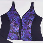 Women's Swim Top with Floral Zipper and Matching Bottoms