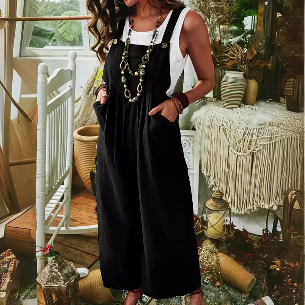 Women's Casual Wide-Leg Jumpsuit with Pockets