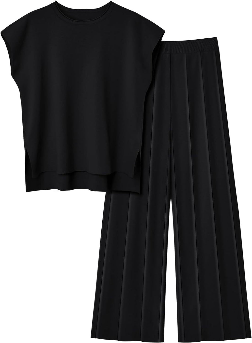 Elegant Women's Short-Sleeve Top and Pleated Trousers Set