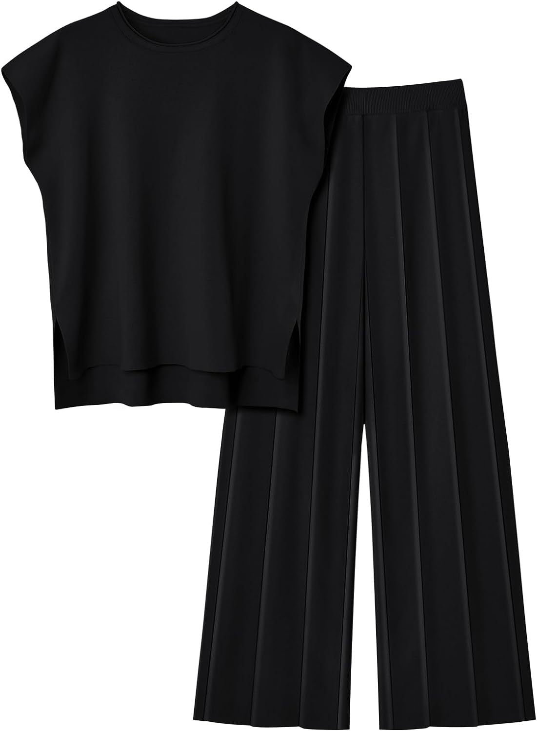 Elegant Women's Short-Sleeve Top and Pleated Trousers Set