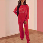 Women's Casual Ribbed Sweat Set with Lettering
