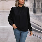 Women's Blouse with Elegant Pleated Sleeves