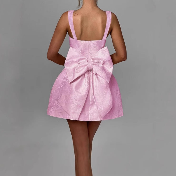 Women's A-Line Dress with Floral Jacquard Pattern and Thin Straps