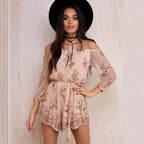Elegant Playsuit with Floral Sequin Embellishments and Off-Shoulder Design
