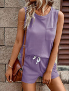 Women's Casual Knit Shorts Set with Elastic Waistband