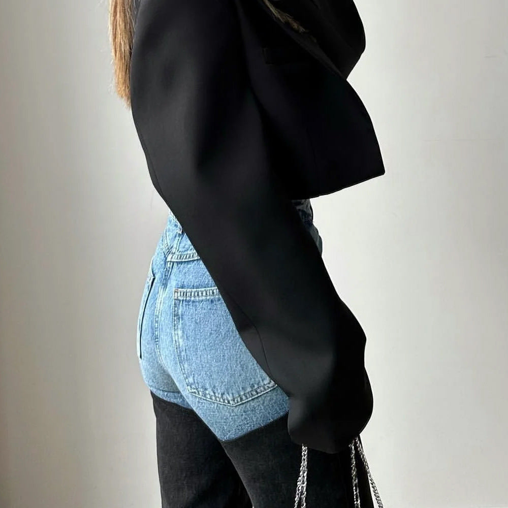 Women's High-Waist Jeans with Asymmetric Design