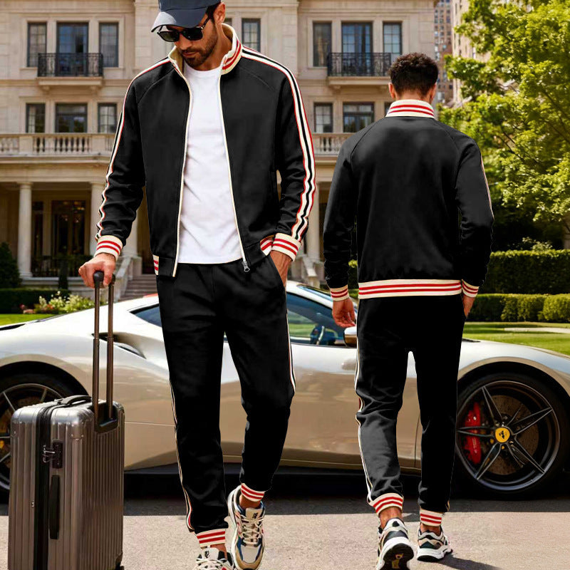Men's Sporty Tracksuit with Striped Ribbed Cuffs