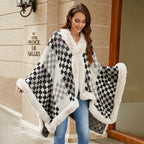 Women's Knit Poncho with Faux Fur Trim