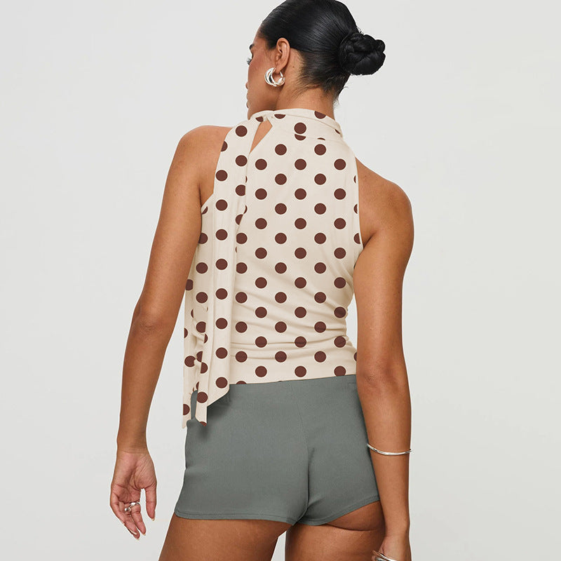 Women's Asymmetric Polka-Dot Halter Top