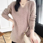 Women's Chunky Knit Sweater with V-Neck and Casual Fit