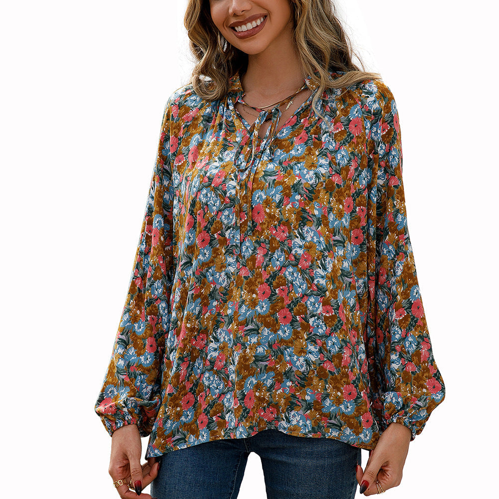 Casual Floral Blouse with Ruffle Details