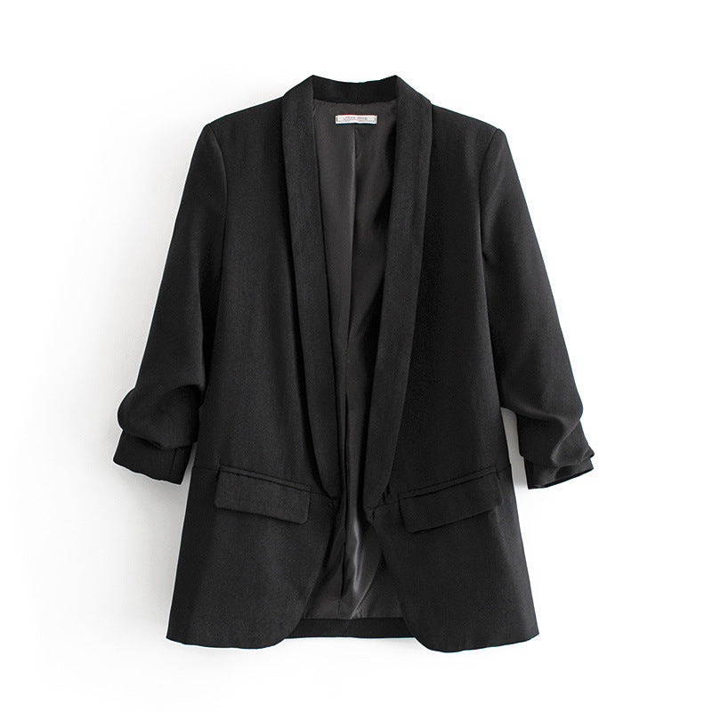 Elegant Women's Blazer with Rolled Sleeves and Pockets