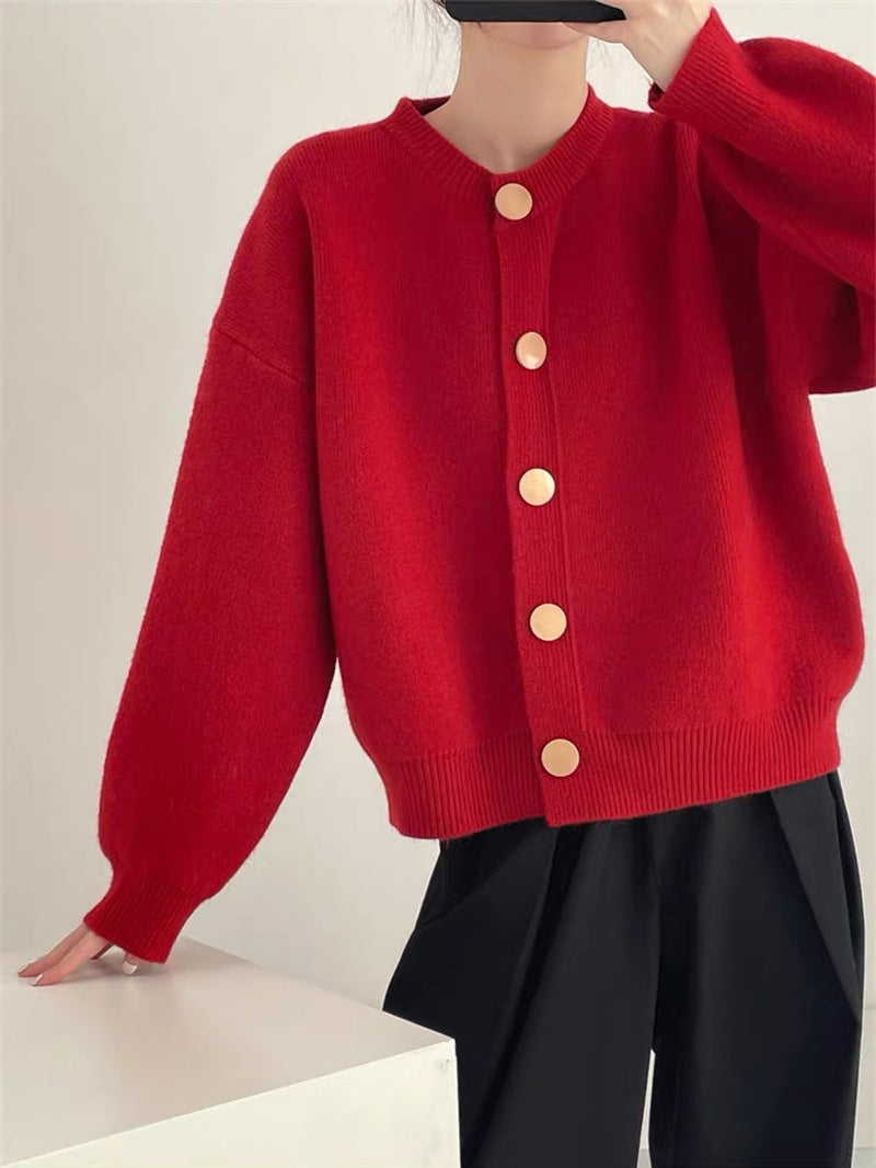 Women's Cozy Knit Cardigan with Button Detail