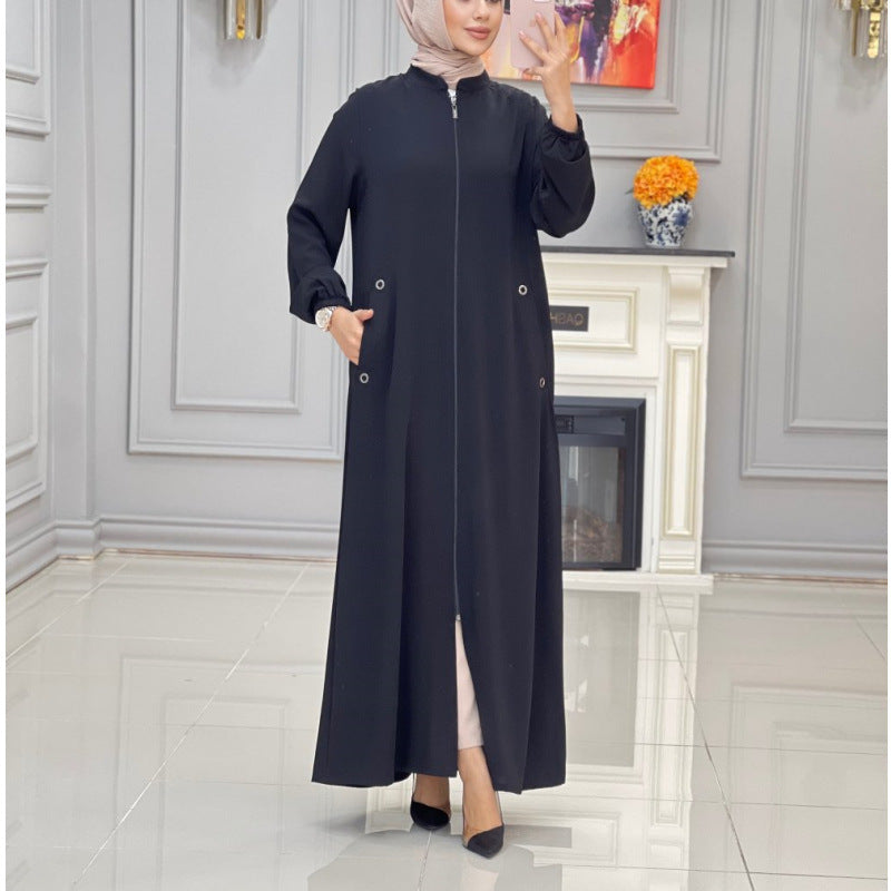 Women's Long Coat with Zipper and Practical Pockets