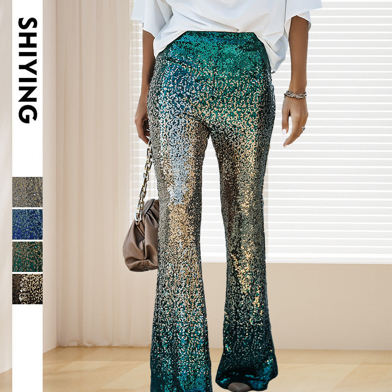 Women's Glittering Flare Pants with Sequin Pattern