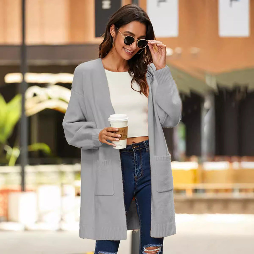 Women's Chunky Knit Kimono Cardigan with Open Sleeves and Pockets