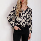 Women's Blouse with Modern Zigzag Pattern and Elegant Balloon Sleeves