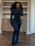 Figure-Hugging Tracksuit with Zipper and Flared Leg