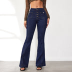 Women's High-Waisted Flared Jeans with Button Details