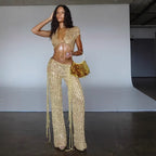 Women's Glittering Festival Outfit with Short Skirt and Bandeau Top