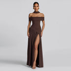 Women's Evening Dress with Chic Off-Shoulder Design and High Slit