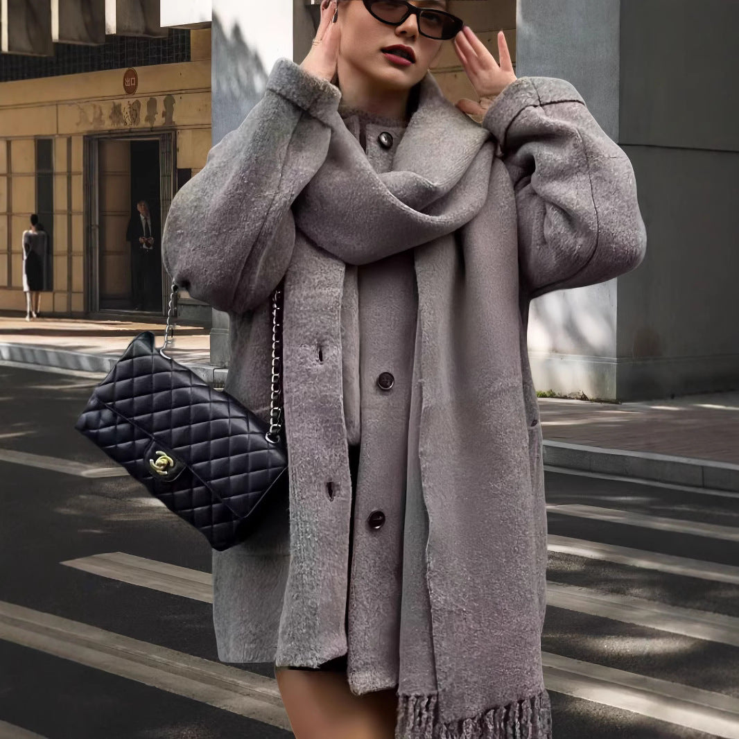 Women's Elegant and Warm Wrap Jacket with Shawl Collar and Fringe