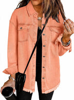 Women's Denim Overshirt with Frayed Hem