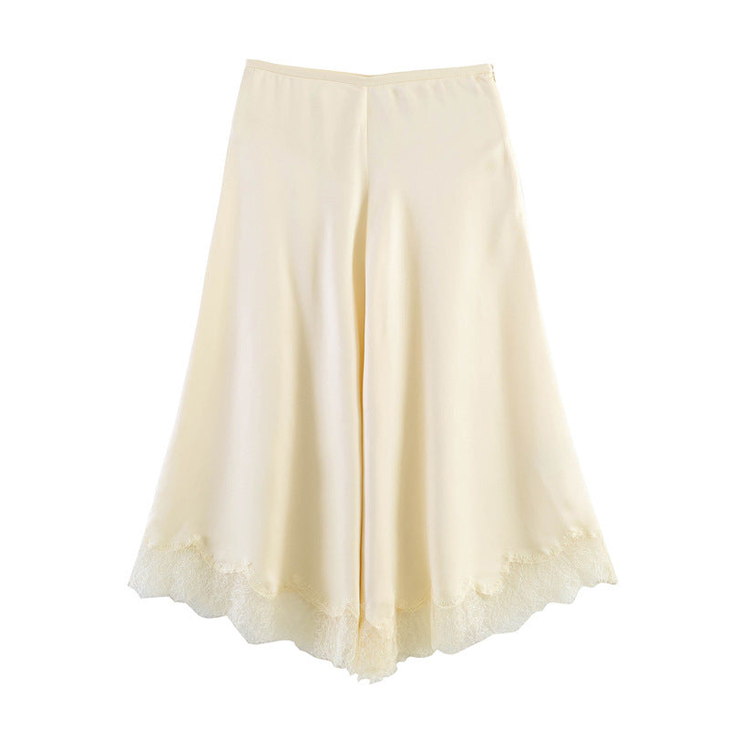 Women's Elegant Palazzo Trousers with Delicate Lace Trim