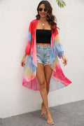 Women's Elegant Beach Kimono with Colorful Tie-Dye Design