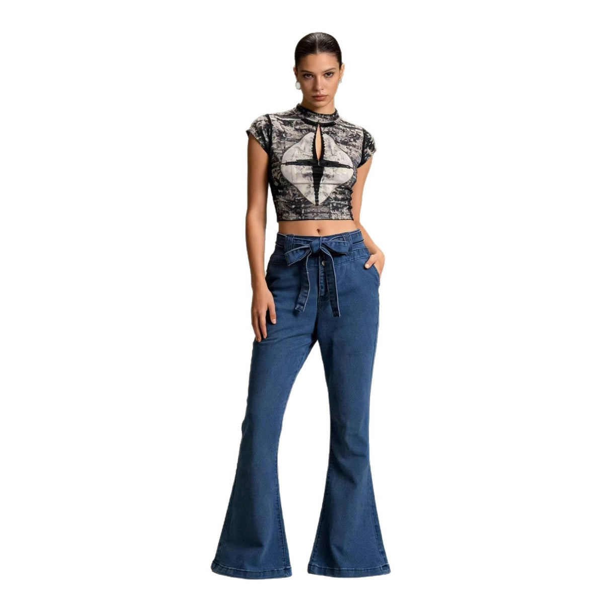 Women's High-Waisted Flared Jeans with Comfortable Stretch Waist