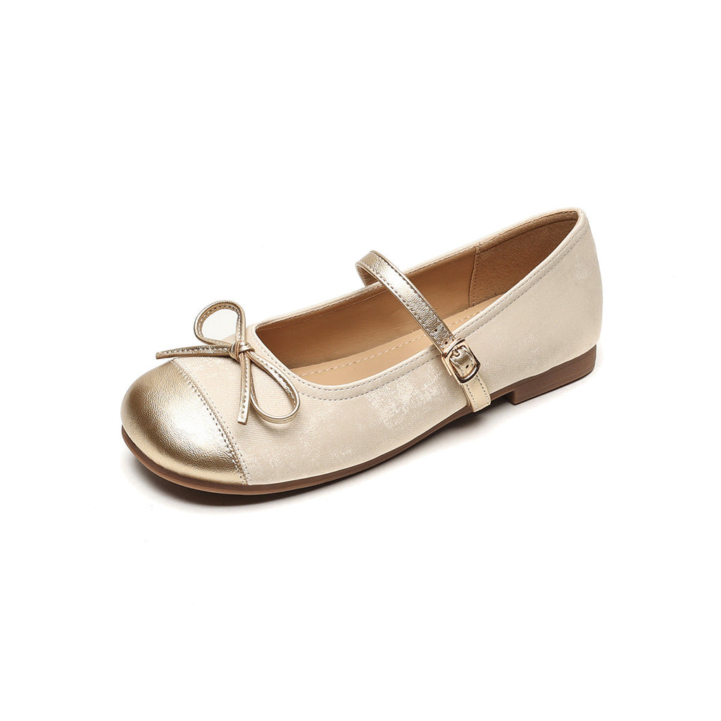 Women's Ballet Flats with Decorative Strap and Elegant Bow