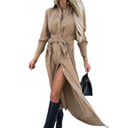 Long Shirt Blouse with Tie Belt