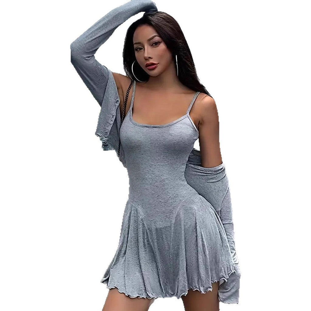 Women's Fashionable Top with Ruffles and Short Skirt