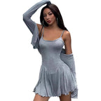 Women's Fashionable Top with Ruffles and Short Skirt