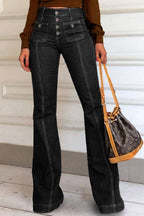 Women's High-Waisted Bootcut Jeans with Button Details