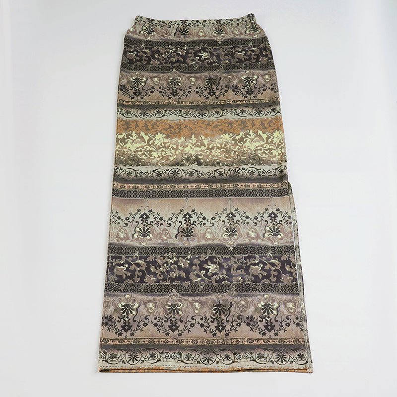 Women's Maxi Skirt with Floral Patterns and Lace Trim