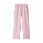 Women's Elegant High-Waisted Pants with Diamond Pattern