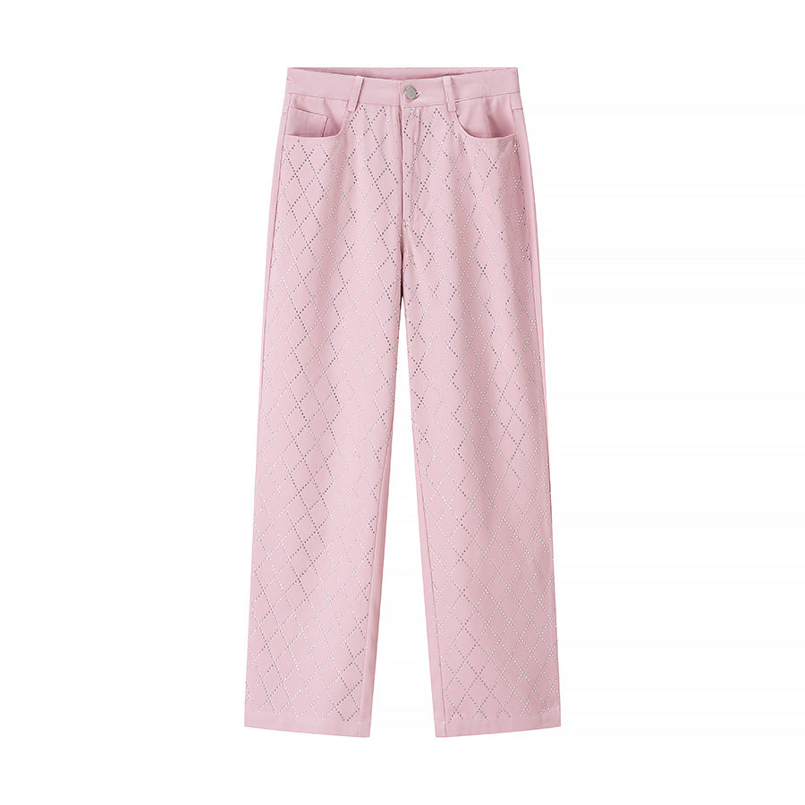 Women's Elegant High-Waisted Pants with Diamond Pattern
