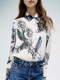 Women's Blouse with Floral Print and Elegant Button Placket