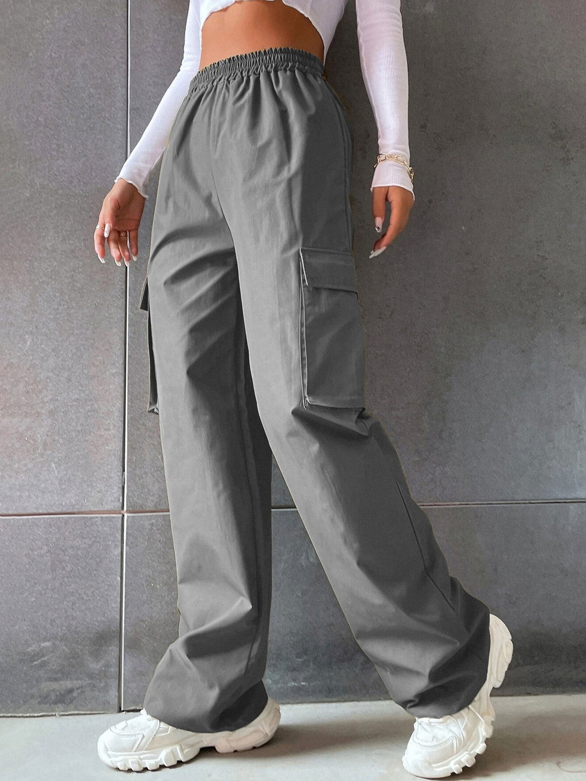 Women's Cargo Pants with Elastic Waistband and Practical Side Pockets