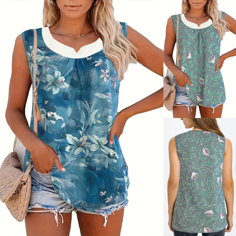 Women's Sleeveless Floral Print Blouse