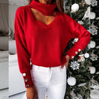 Elegant Sweater with High-Quality Neckline and Chic Snap Buttons